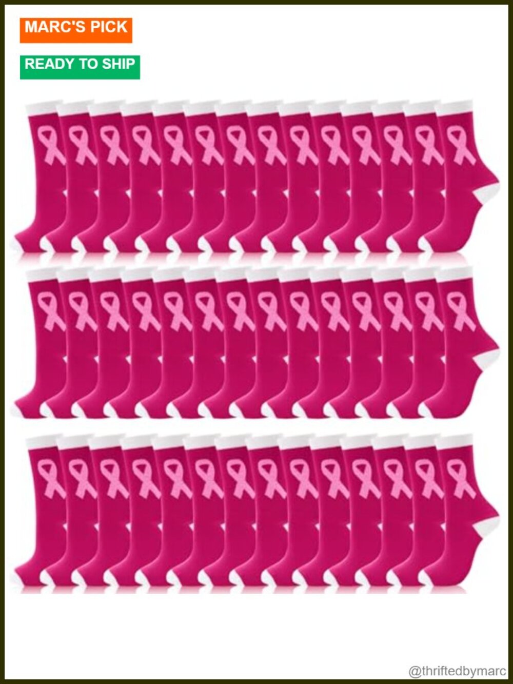 Breast Cancer Awareness 60 Pair Athletic Socks Pink Ribbon Crew